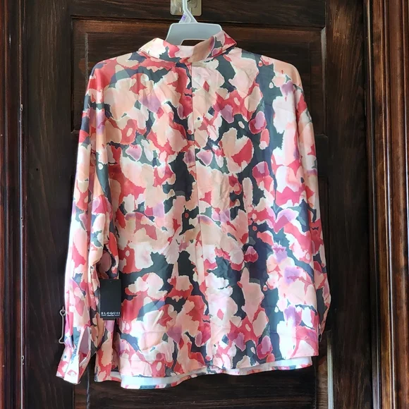 ELOQUII Satin Abstract Print Button Down Orange Grey Plus Size 22 NWT - Picture 2 of 3